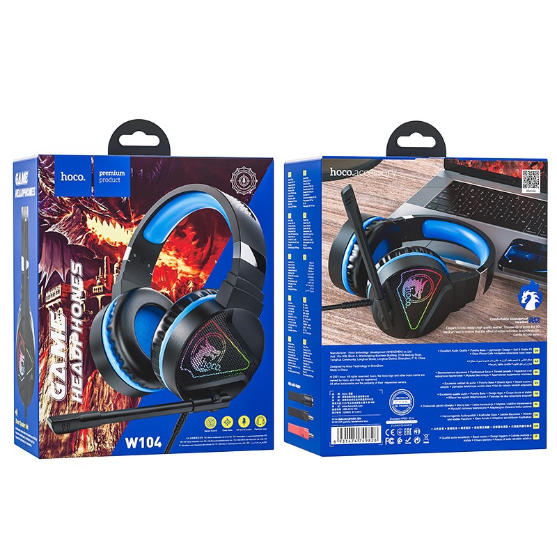 Ακουστικά Stereo Gaming Hoco W104 Drift με Ανταπτορα 2 σε 1 3.5mm USB  Μικρόφωνο RGB Φωτισμό 2μ Καλώδιο Μπλέ – 247home.gr – Ηλεκτρικά – Κινητή  Τηλεφωνία – Στρώματα – Έπιπλα